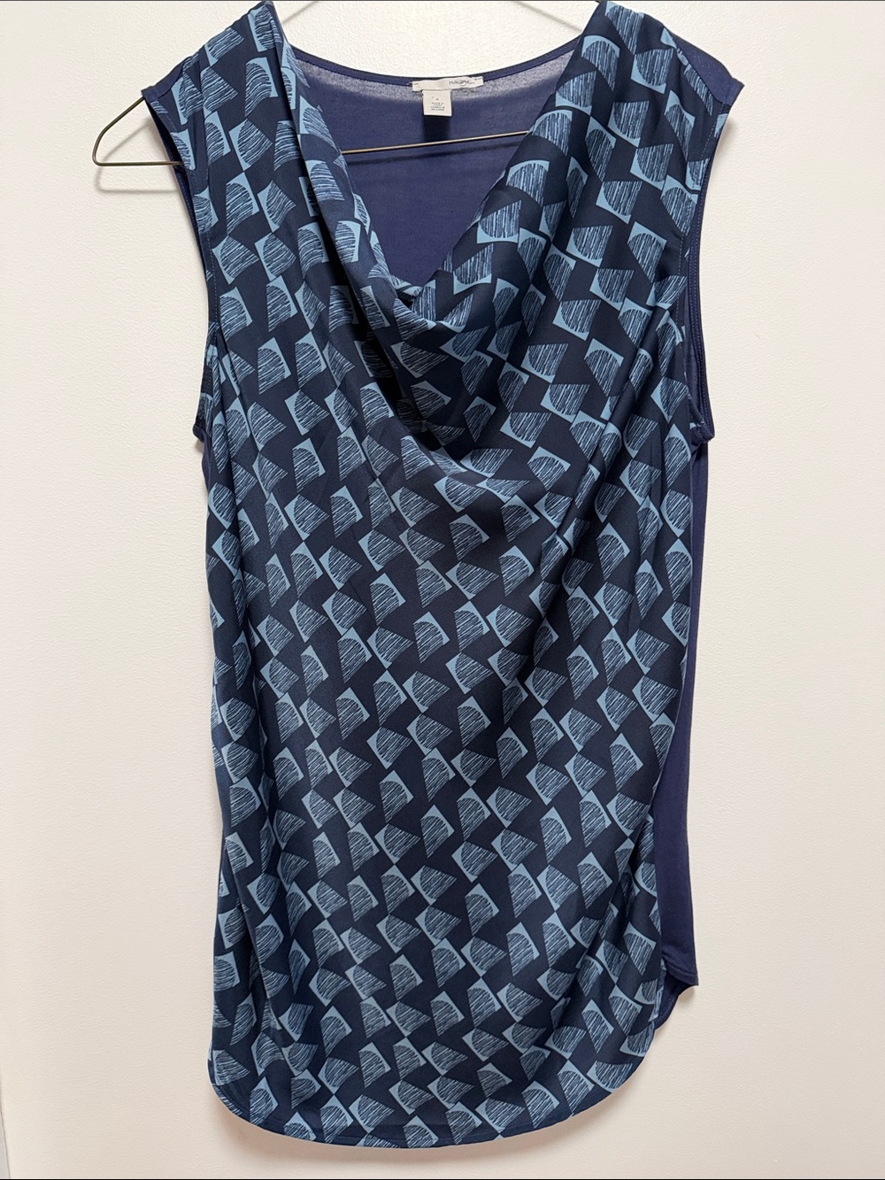 Halogen Navy and Light Blue Geometric Cowl Neck Tunic